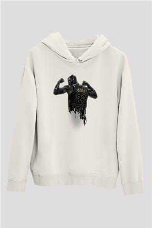 Lebron James Baskılı Beyaz Unisex Kapüşonlu Sweatshirt