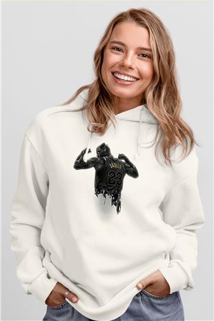 Lebron James Baskılı Beyaz Unisex Kapüşonlu Sweatshirt
