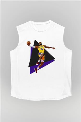 Lebron James Baskılı Beyaz Unisex Kolsuz Tişört - Tshirt