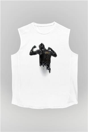 Lebron James Baskılı Beyaz Unisex Kolsuz Tişört - Tshirt