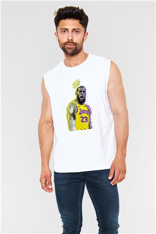Lebron James Baskılı Beyaz Unisex Kolsuz Tişört - Tshirt