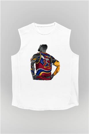 Lebron James Baskılı Beyaz Unisex Kolsuz Tişört - Tshirt