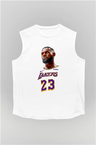 Lebron James Baskılı Beyaz Unisex Kolsuz Tişört - Tshirt