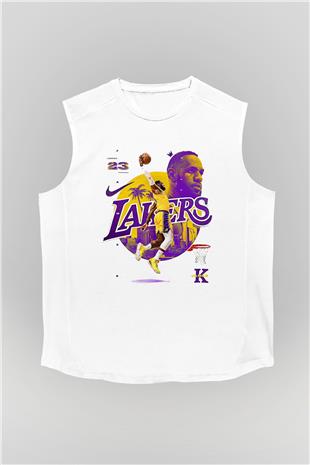Lebron James Baskılı Beyaz Unisex Kolsuz Tişört - Tshirt