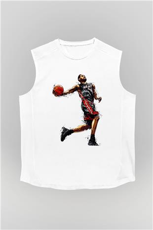 Lebron James Baskılı Beyaz Unisex Kolsuz Tişört - Tshirt