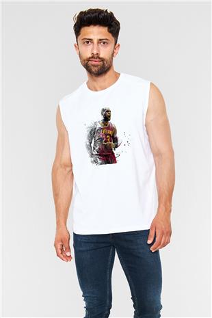 Lebron James Baskılı Beyaz Unisex Kolsuz Tişört - Tshirt