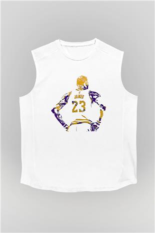 Lebron James Baskılı Beyaz Unisex Kolsuz Tişört - Tshirt