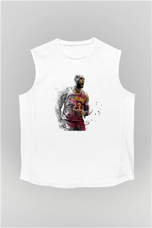 Lebron James Baskılı Beyaz Unisex Kolsuz Tişört - Tshirt
