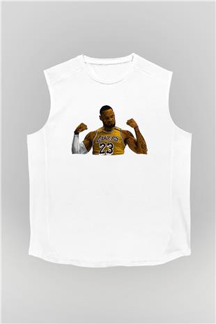 Lebron James Baskılı Beyaz Unisex Kolsuz Tişört - Tshirt