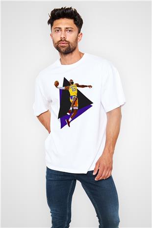Lebron James Baskılı Beyaz Unisex Oversize Tişört - Tshirt