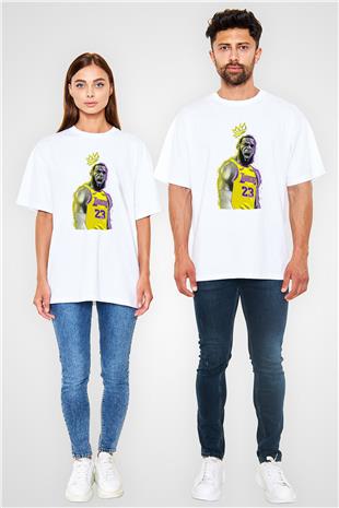 Lebron James Baskılı Beyaz Unisex Oversize Tişört - Tshirt
