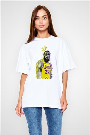 Lebron James Baskılı Beyaz Unisex Oversize Tişört - Tshirt