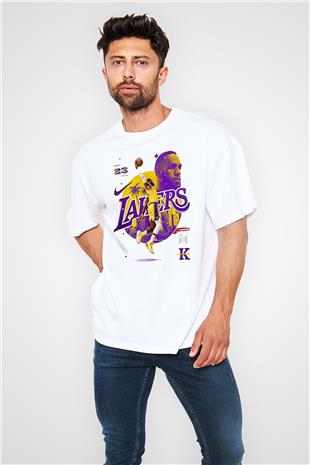 Lebron James Baskılı Beyaz Unisex Oversize Tişört - Tshirt