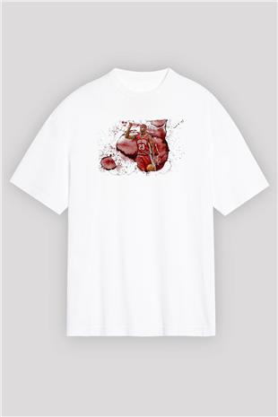 Lebron James Baskılı Beyaz Unisex Oversize Tişört - Tshirt