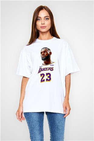 Lebron James Baskılı Beyaz Unisex Oversize Tişört - Tshirt