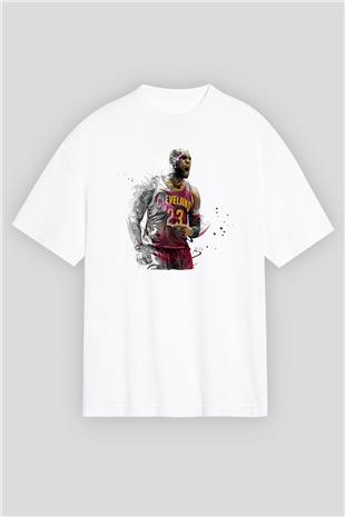 Lebron James Baskılı Beyaz Unisex Oversize Tişört - Tshirt