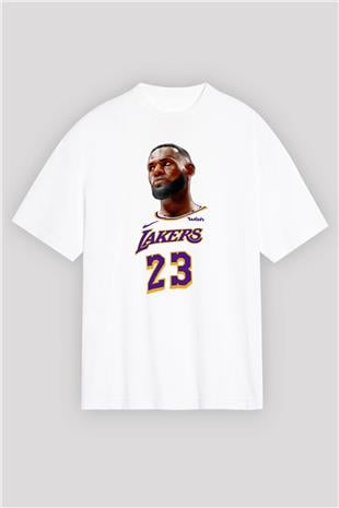 Lebron James Baskılı Beyaz Unisex Oversize Tişört - Tshirt