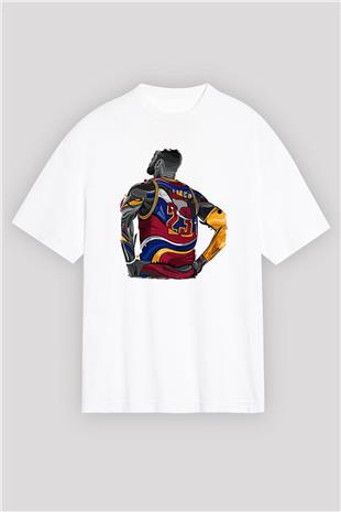 Lebron James Baskılı Beyaz Unisex Oversize Tişört - Tshirt