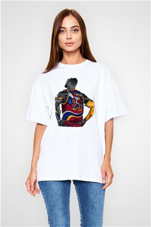Lebron James Baskılı Beyaz Unisex Oversize Tişört - Tshirt
