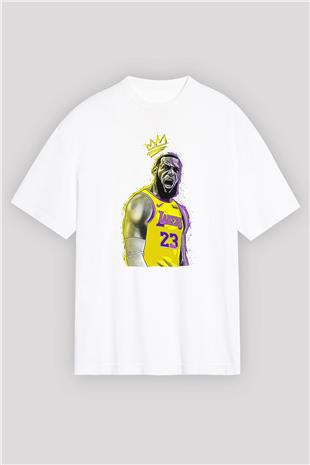 Lebron James Baskılı Beyaz Unisex Oversize Tişört - Tshirt