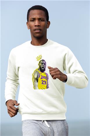 Lebron James Baskılı Beyaz Unisex Sweatshirt