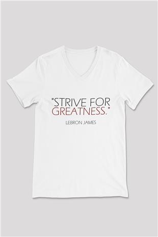 Lebron James Baskılı Beyaz Unisex V Yaka Tişört - Tshirt