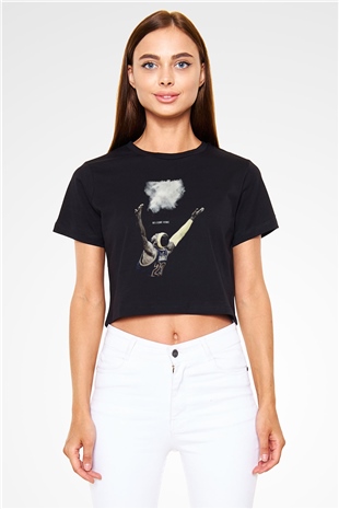 Lebron James Baskılı Siyah Crop Top Kadın Tişört - Tshirt