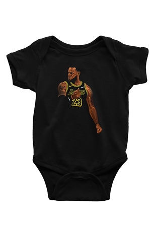 Lebron James Baskılı Unisex Siyah Bebek Body - Zıbın