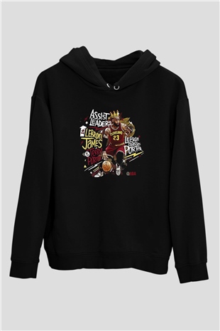 Lebron James Baskılı Unisex Siyah Kapüşonlu Sweatshirt