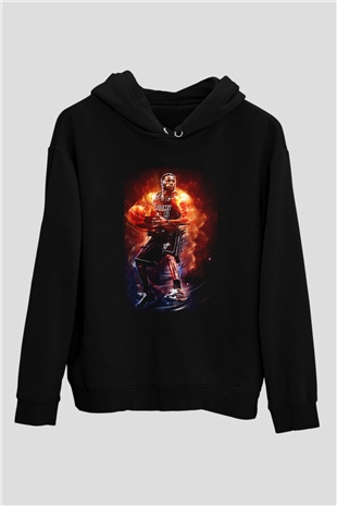 Lebron James Baskılı Unisex Siyah Kapüşonlu Sweatshirt