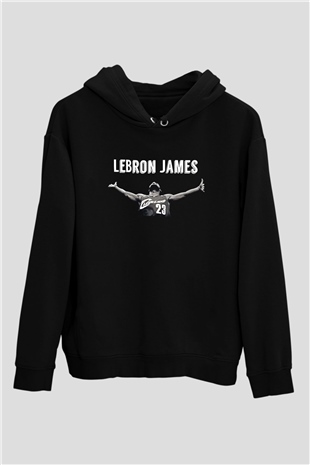Lebron James Baskılı Unisex Siyah Kapüşonlu Sweatshirt
