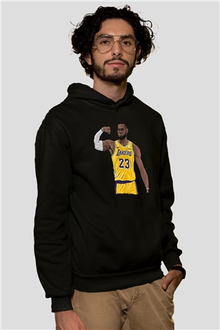 Lebron James Baskılı Unisex Siyah Kapüşonlu Sweatshirt