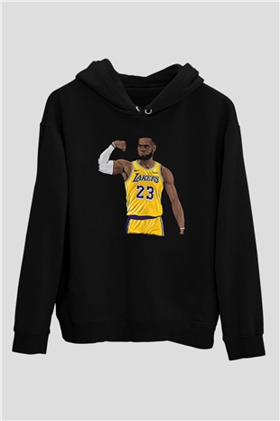 Lebron James Baskılı Unisex Siyah Kapüşonlu Sweatshirt