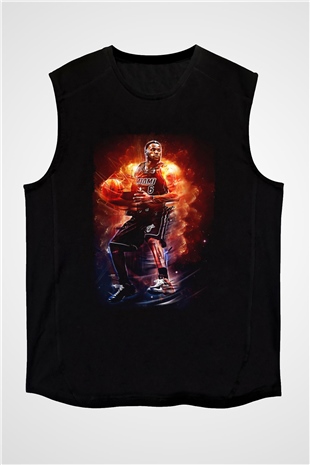 Lebron James Baskılı Unisex Siyah Kolsuz Tişört - Tshirt