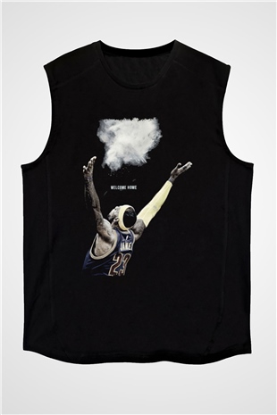 Lebron James Baskılı Unisex Siyah Kolsuz Tişört - Tshirt
