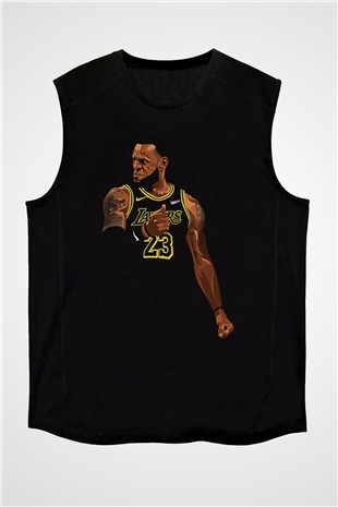 Lebron James Baskılı Unisex Siyah Kolsuz Tişört - Tshirt
