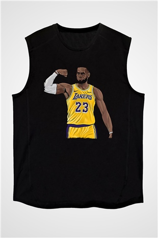 Lebron James Baskılı Unisex Siyah Kolsuz Tişört - Tshirt