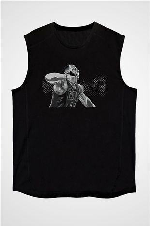 Lebron James Baskılı Unisex Siyah Kolsuz Tişört - Tshirt