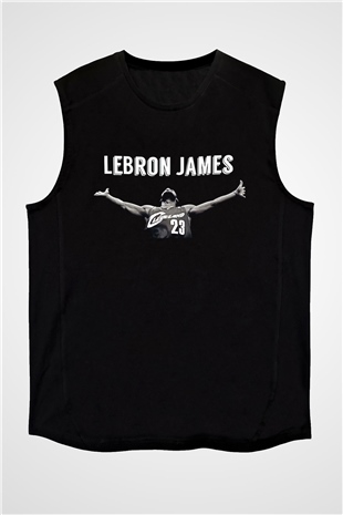 Lebron James Baskılı Unisex Siyah Kolsuz Tişört - Tshirt