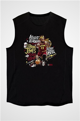 Lebron James Baskılı Unisex Siyah Kolsuz Tişört - Tshirt