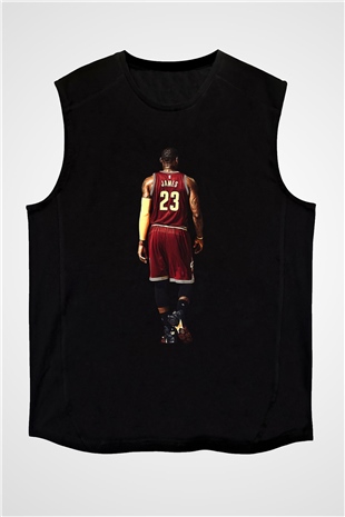 Lebron James Baskılı Unisex Siyah Kolsuz Tişört - Tshirt