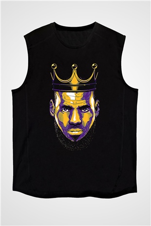 Lebron James Baskılı Unisex Siyah Kolsuz Tişört - Tshirt