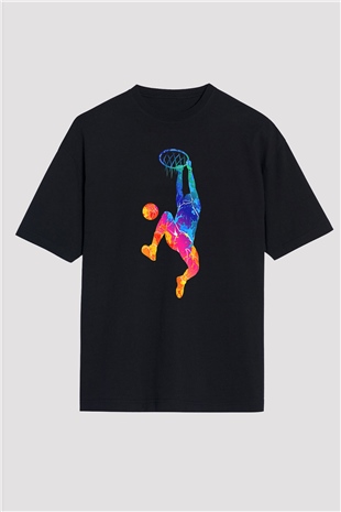Lebron James Baskılı Unisex Siyah Oversize Tişört - Tshirt