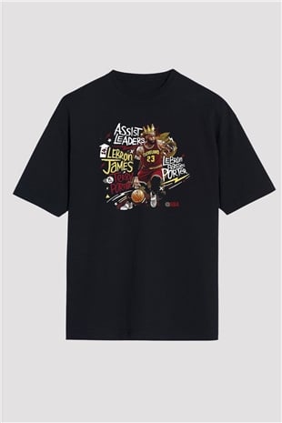 Lebron James Baskılı Unisex Siyah Oversize Tişört - Tshirt
