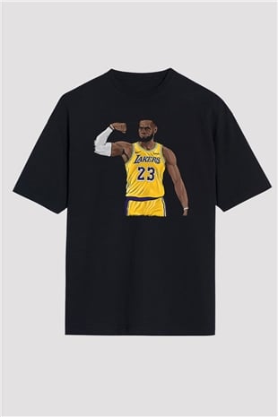 Lebron James Baskılı Unisex Siyah Oversize Tişört - Tshirt