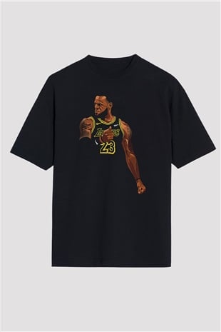 Lebron James Baskılı Unisex Siyah Oversize Tişört - Tshirt