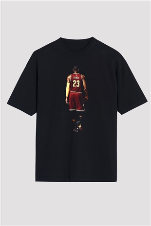 Lebron James Baskılı Unisex Siyah Oversize Tişört - Tshirt