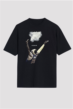 Lebron James Baskılı Unisex Siyah Oversize Tişört - Tshirt