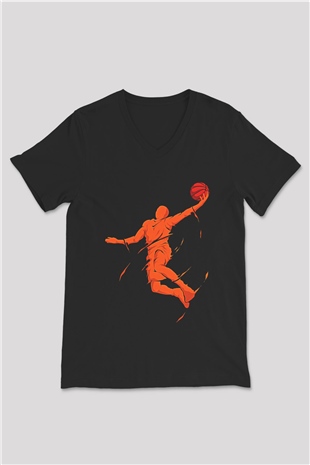 Lebron James Baskılı Unisex Siyah V Yaka Tişört - Tshirt
