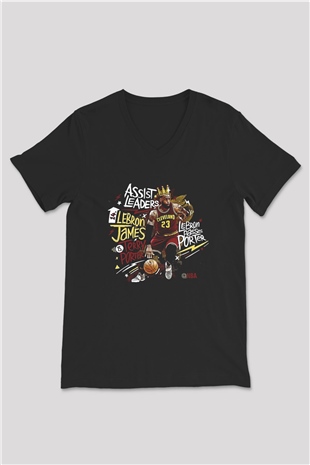 Lebron James Baskılı Unisex Siyah V Yaka Tişört - Tshirt